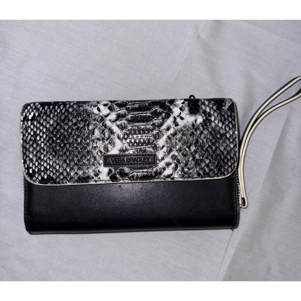 vera bradley zip around wallet Wristlet Snakeskin Black Phone 2 Compartment